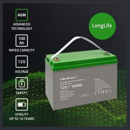 Qoltec 53038 Battery AGM 12V 100Ah