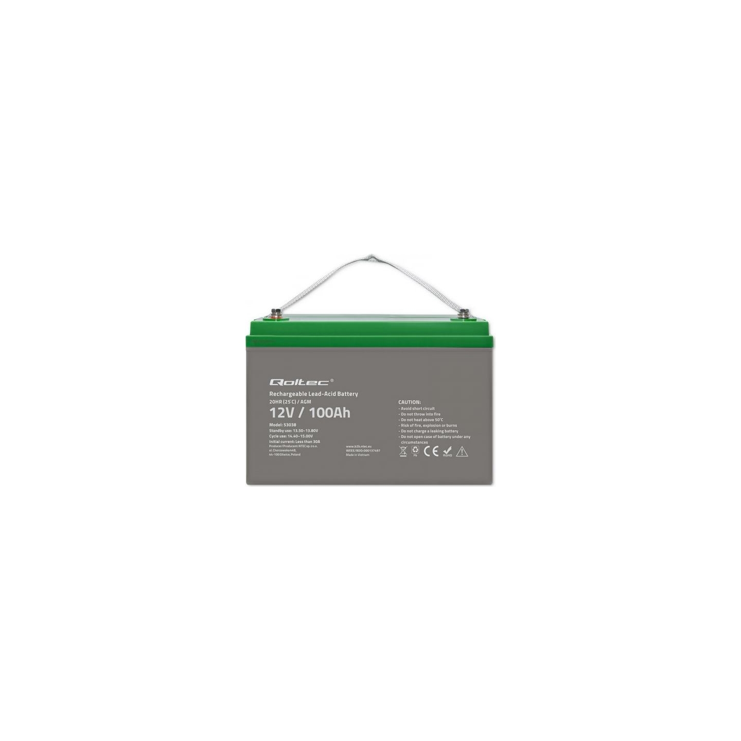 Qoltec 53038 Battery AGM 12V 100Ah