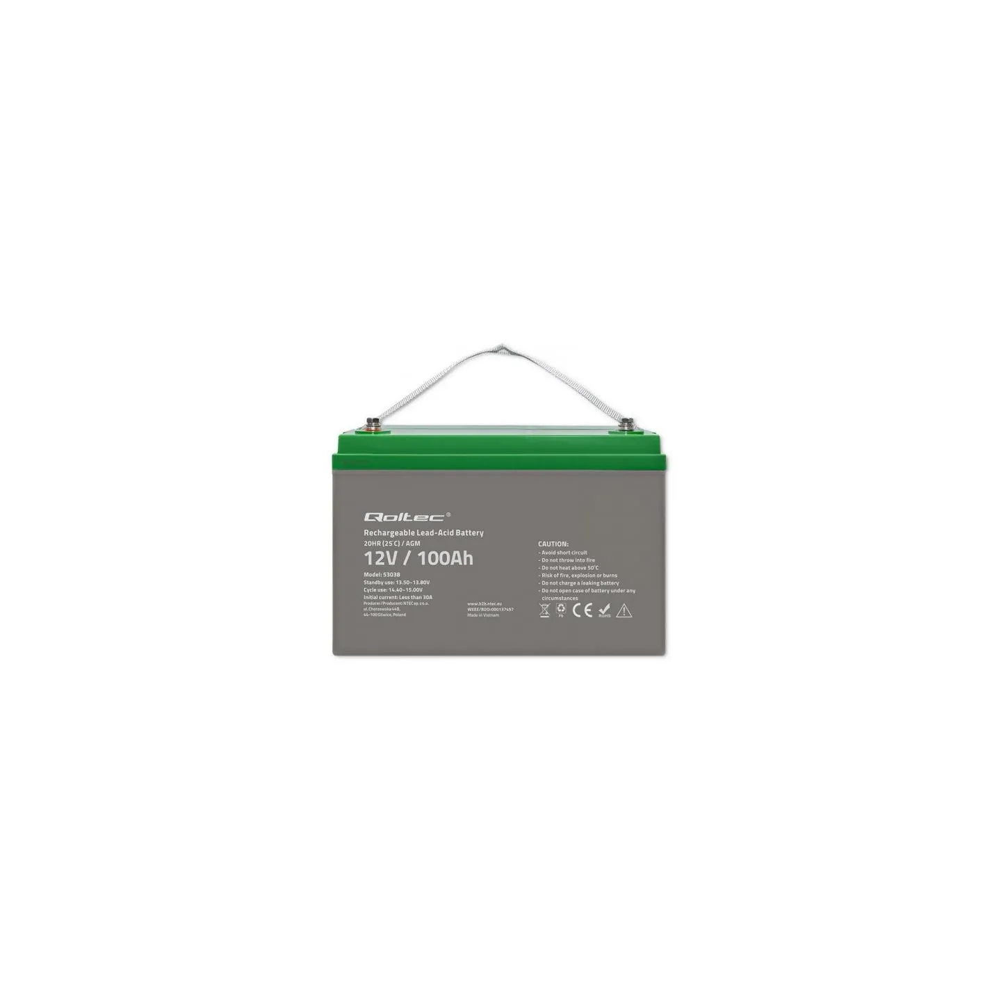 Qoltec 53038 Battery AGM 12V 100Ah