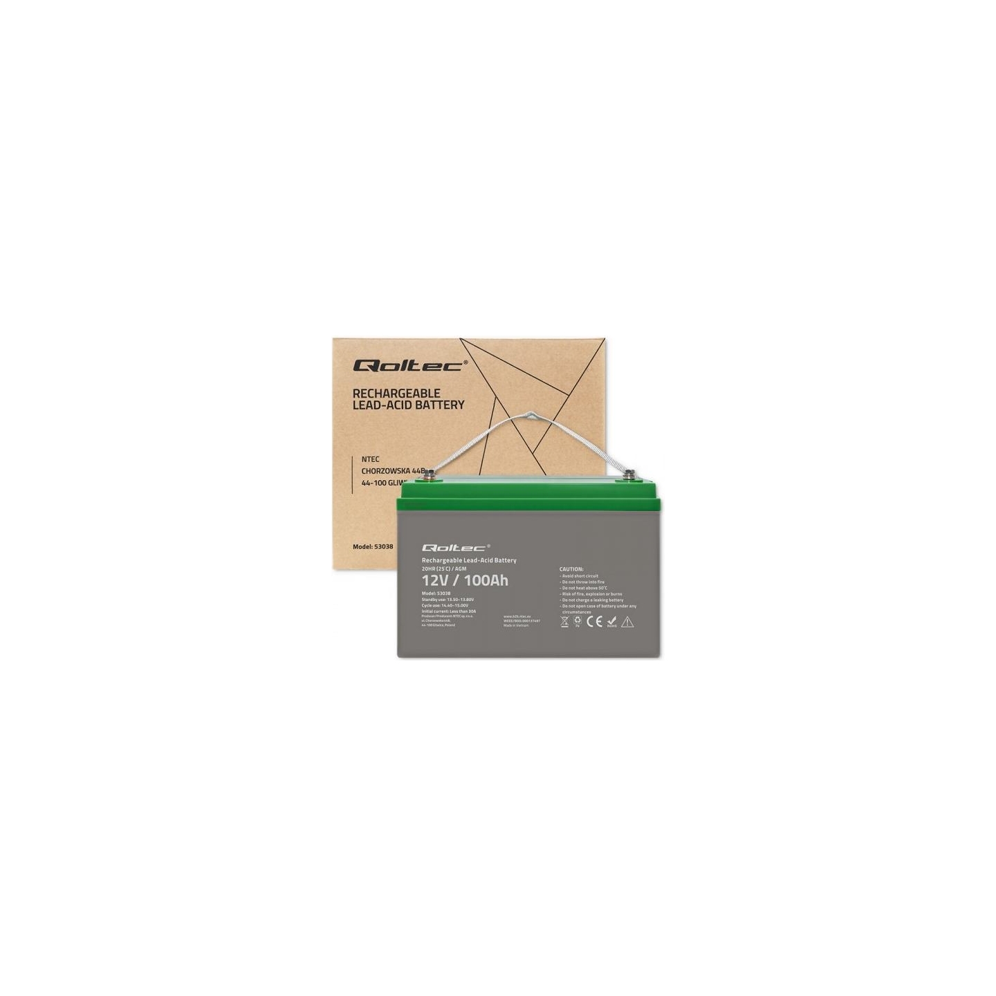 Qoltec 53038 Battery AGM 12V 100Ah