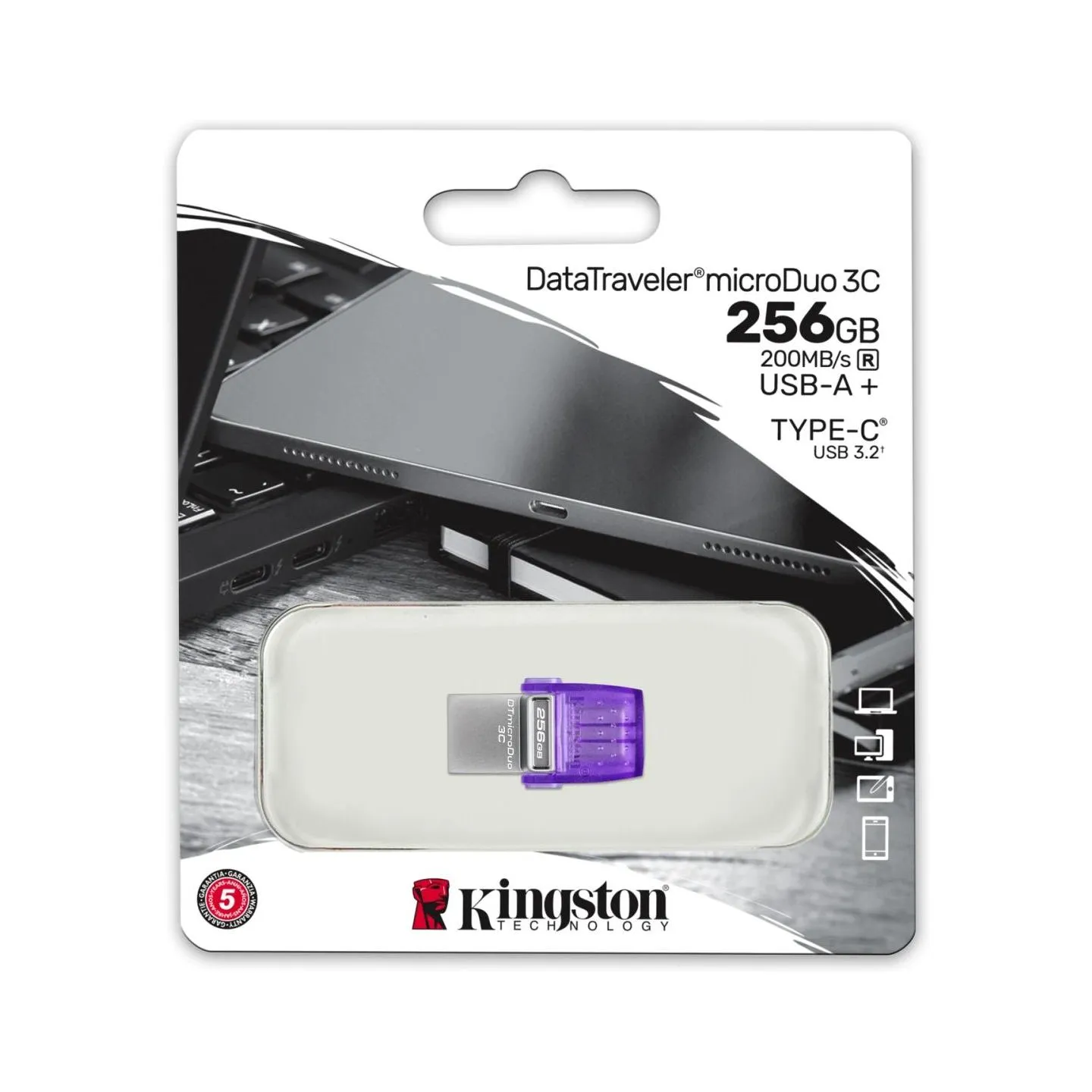 Kingston | DataTraveler | DT Micro Duo 3C | 256 GB | USB Type-C/Type-A | Purple