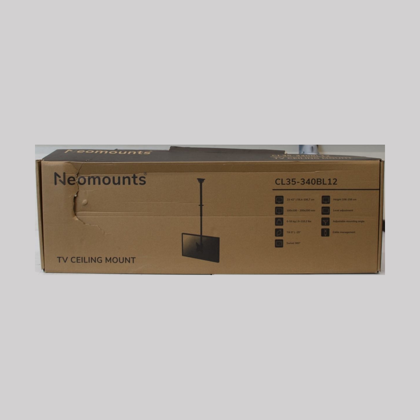 Neomounts CL35-340BL12 Monitor/TV mount ceiling 1 screen - 23-42" - max 50 kg - VESA 100x100-200x200 - h 106-156 cm - black | Ne