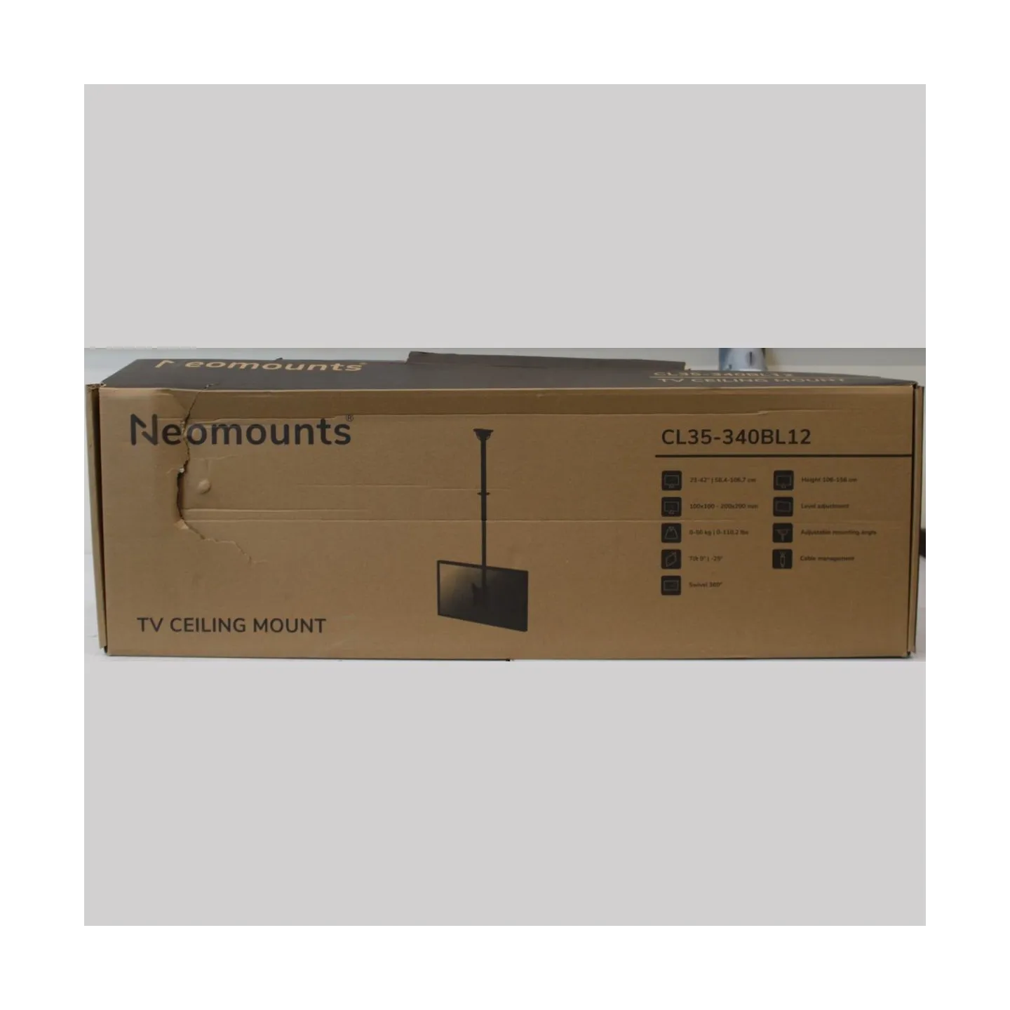 Neomounts CL35-340BL12 Monitor/TV mount ceiling 1 screen - 23-42" - max 50 kg - VESA 100x100-200x200 - h 106-156 cm - black | Ne