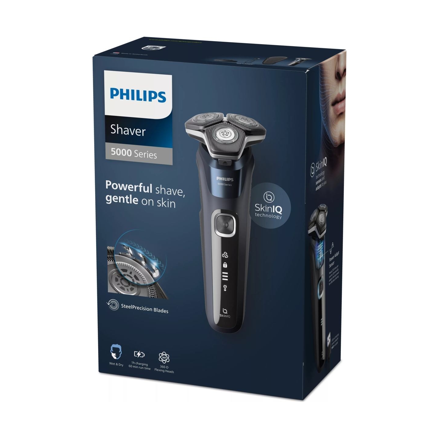 Philips Series 5000 wet and dry electric shaver S5885/35, SkinIQ, SteelPrecision blades, 360-D flexible heads, PowerAdapt Sensor