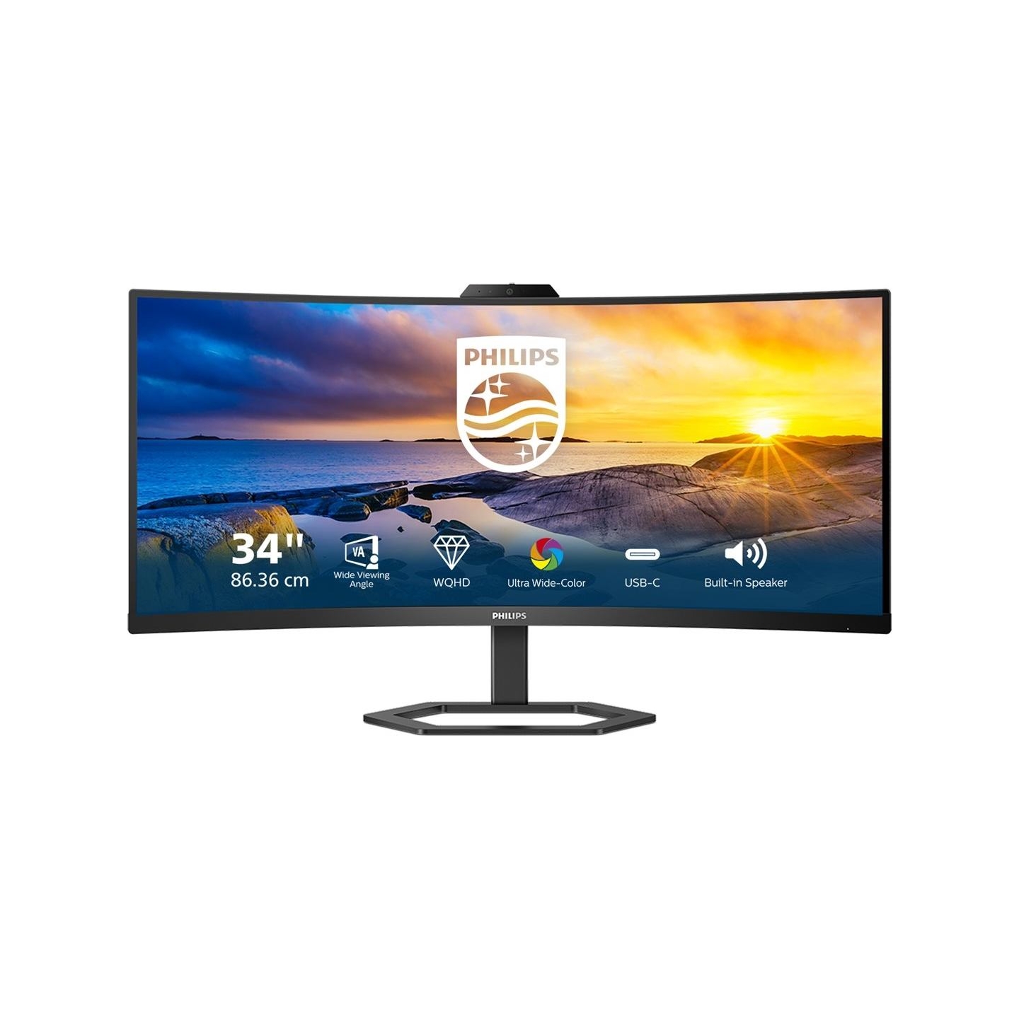 Philips Monitor 34 inches 34E1C5600HE VA HDMI DP USB-C HAS Camera Speakers