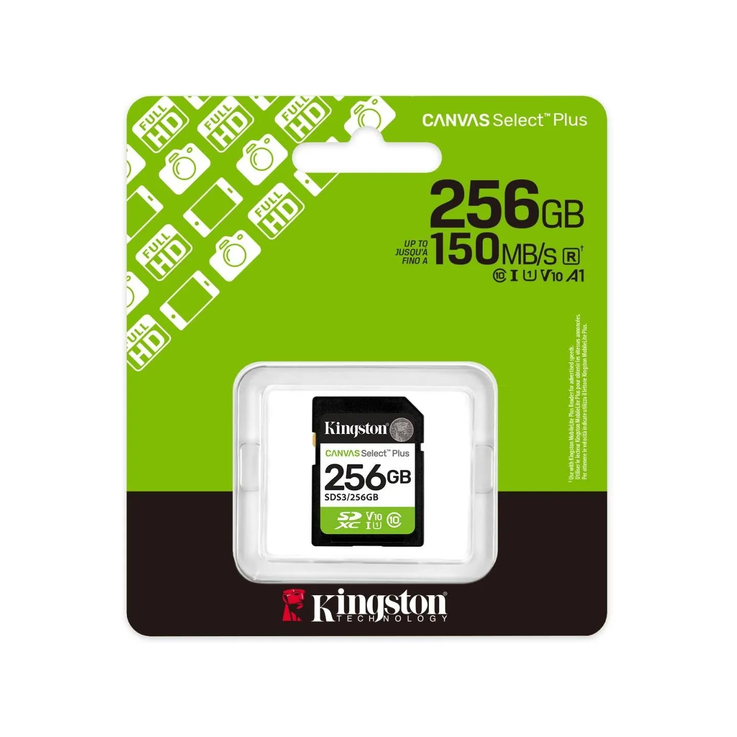 Kingston Canvas Select Plus | 256 GB | SD | Flash memory class Class 10, UHS-I, U1/U3, Video Class 10/30