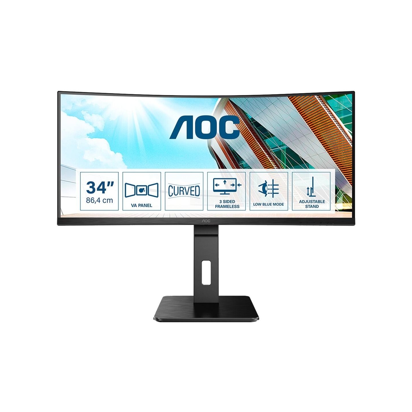AOC | Curved Monitor | CU34P2A | 34 " | VA | 21:9 | 100 Hz | 1 ms | 3440 × 1440 | 300 cd/m² | Headphone out (3.5mm) | HDMI ports