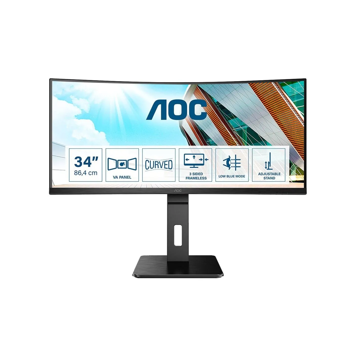 AOC | Curved Monitor | CU34P2A | 34 " | VA | 21:9 | 100 Hz | 1 ms | 3440 × 1440 | 300 cd/m² | Headphone out (3.5mm) | HDMI ports
