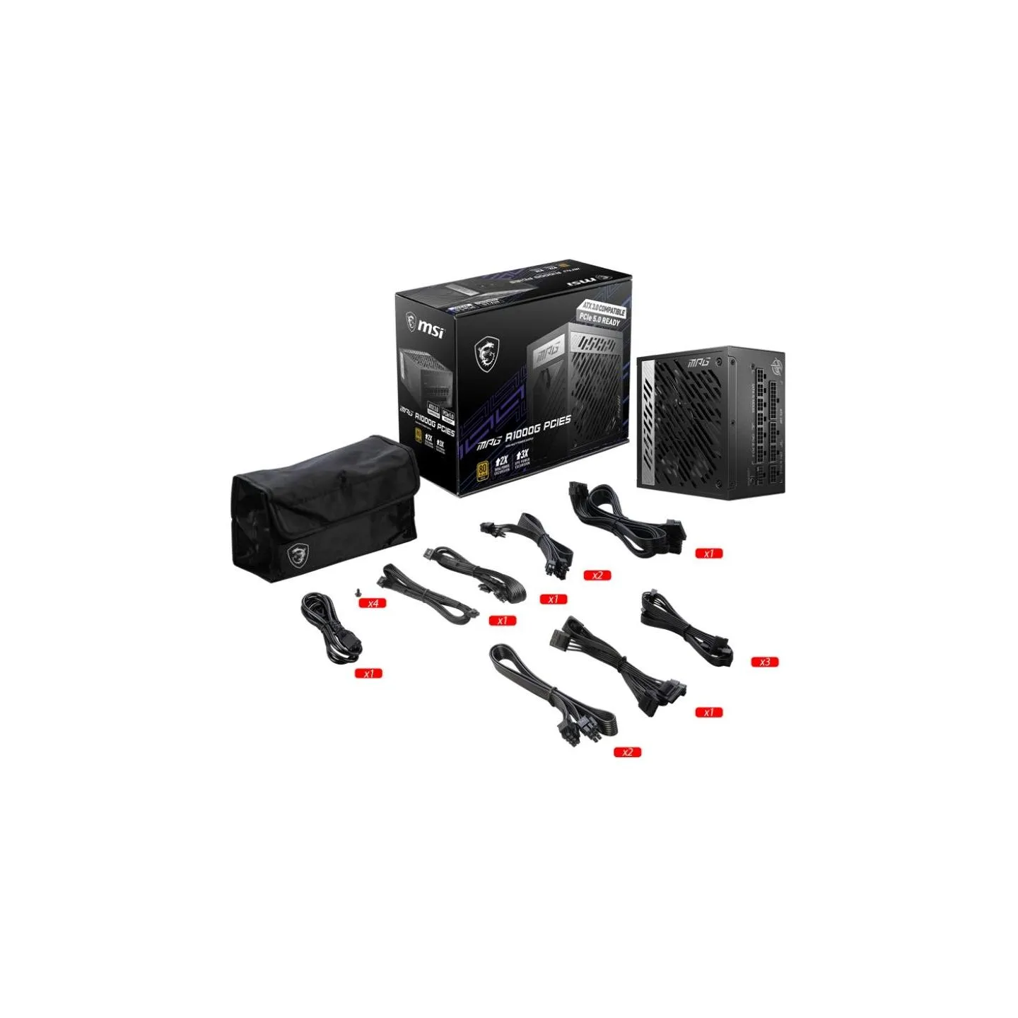 MSI Power Supply|MSI|1000 Watts|Efficiency 80 PLUS GOLD|PFC Active|MPGA1000GPCIE5