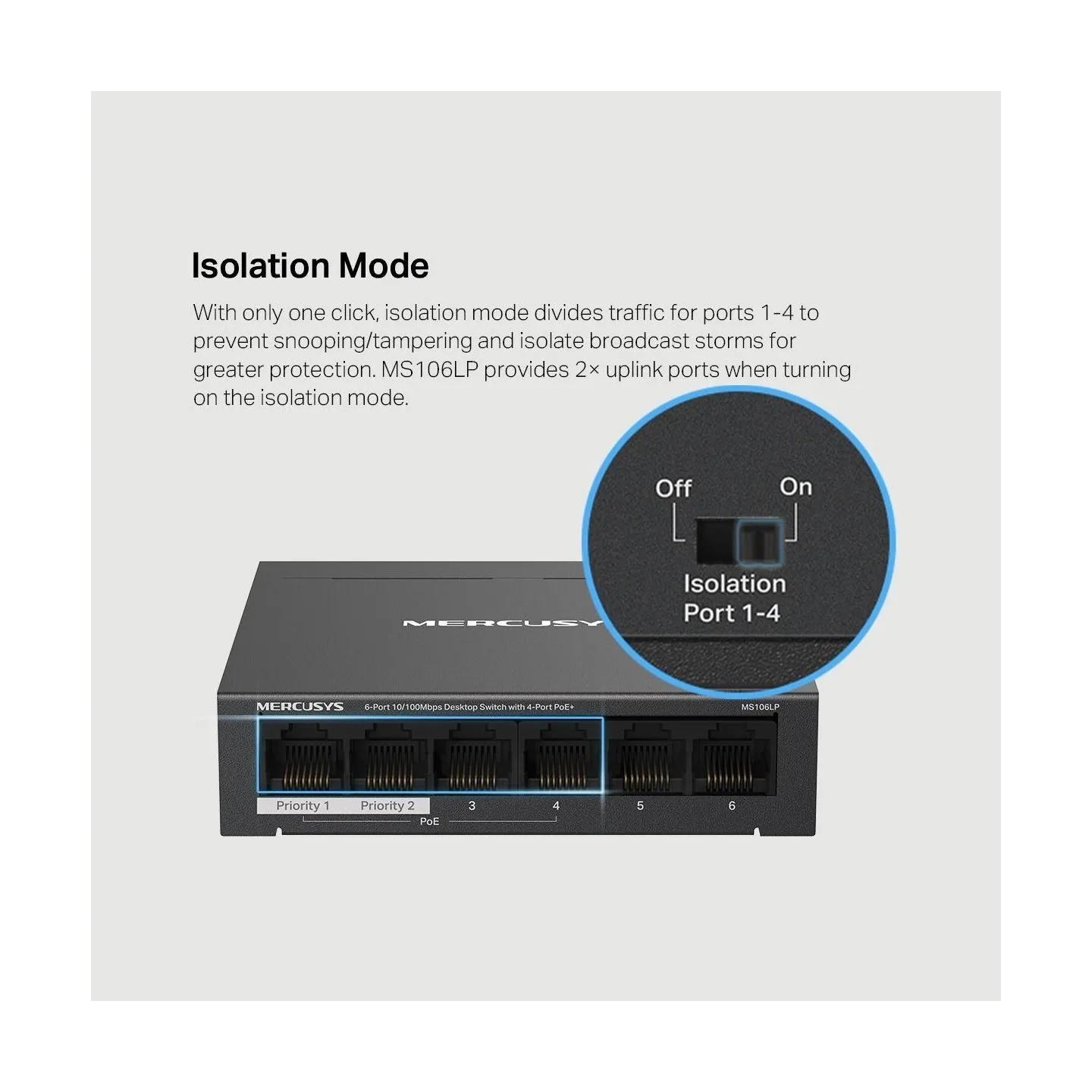 Mercusys Switch|MERCUSYS|Desktop/pedestal|6x10Base-T / 100Base-TX|PoE+ ports 4|MS106LP