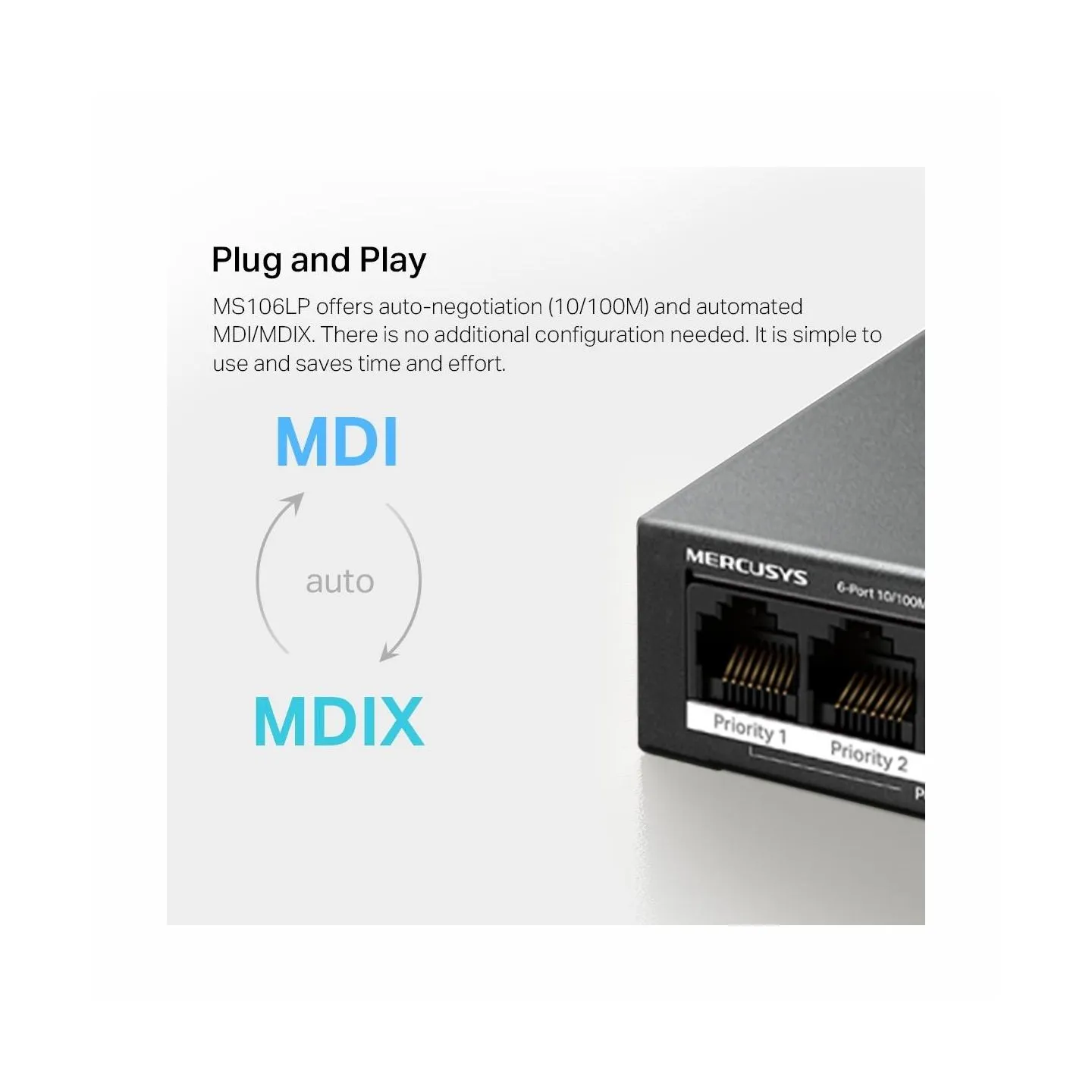 Mercusys Switch|MERCUSYS|Desktop/pedestal|6x10Base-T / 100Base-TX|PoE+ ports 4|MS106LP
