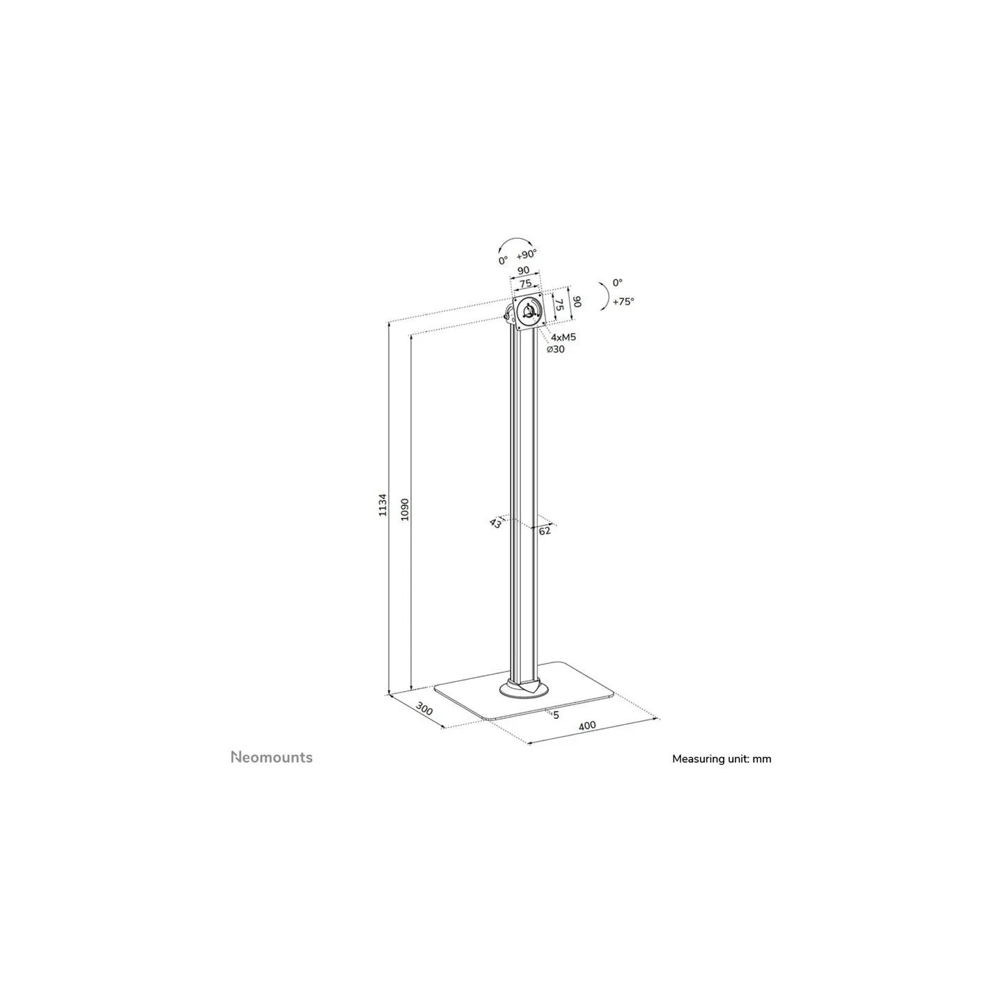 Neomounts Floor stand | Tilt, Rotate | FL15-627BL1 | Maximum weight (capacity) 3 kg | Black