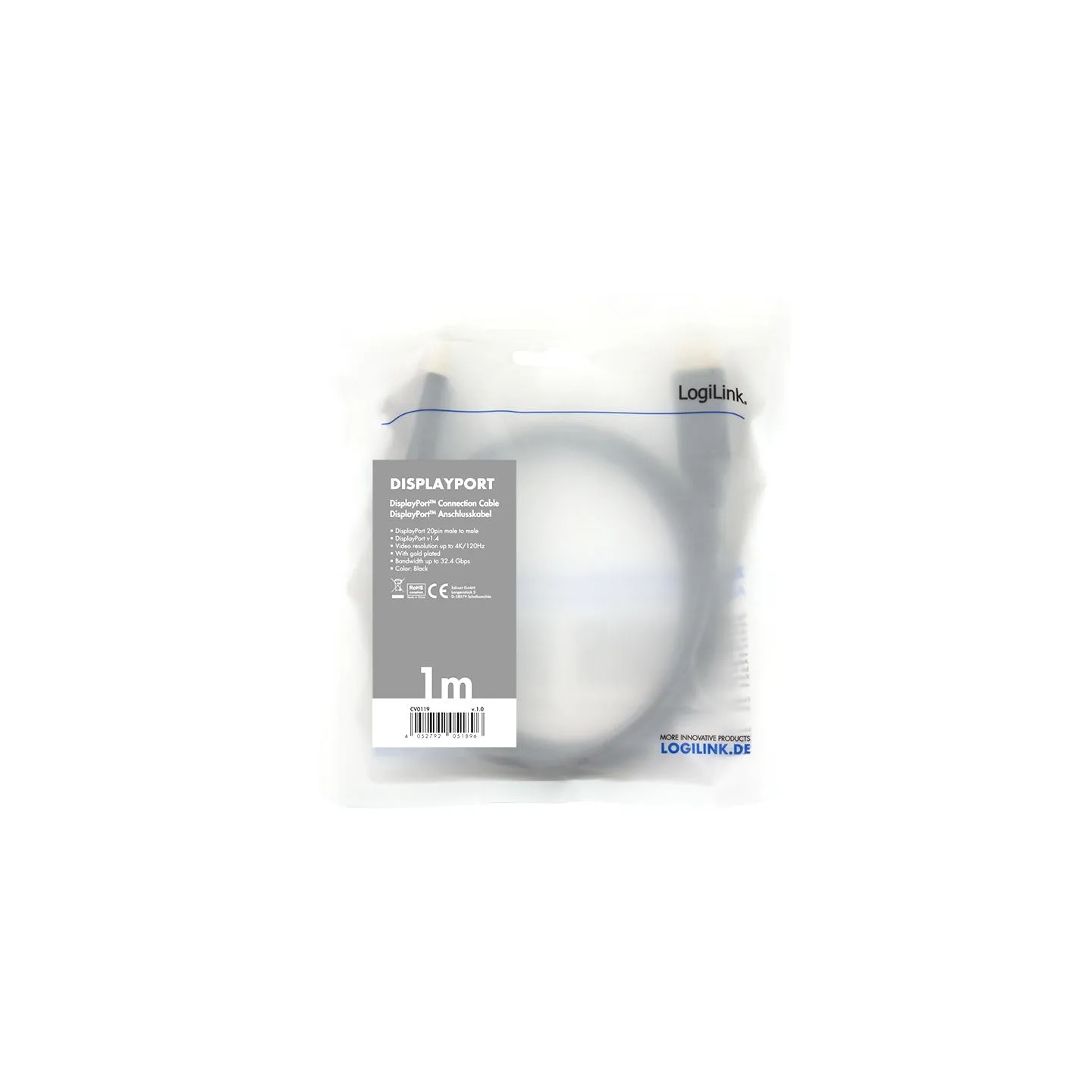 Logilink | DisplayPort Cable | CV0119 | DP Male | DP Male | DP to DP | 1 m