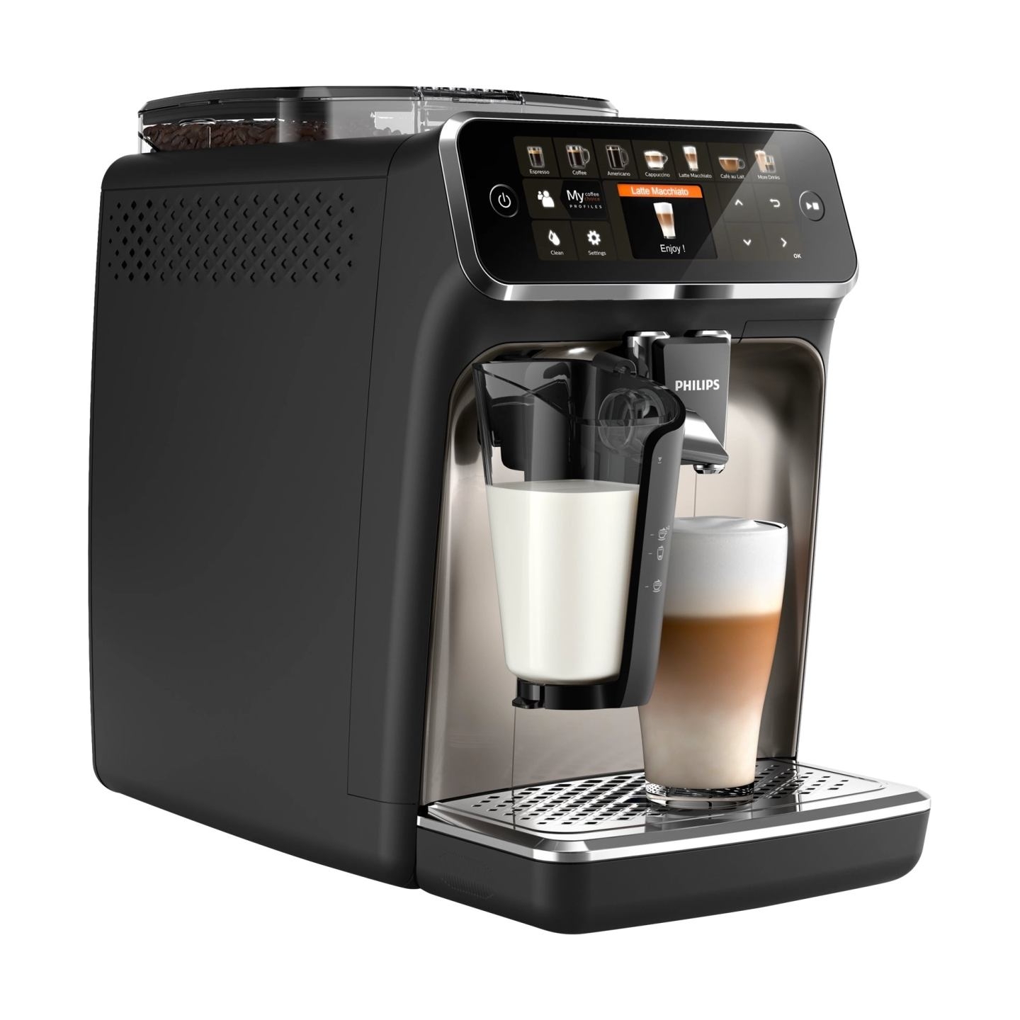 Philips | Series 5400 Coffee Maker | EP5447/90 | Pump pressure 15 bar | Built-in milk frother | Fully Automatic | 1500 W | Black