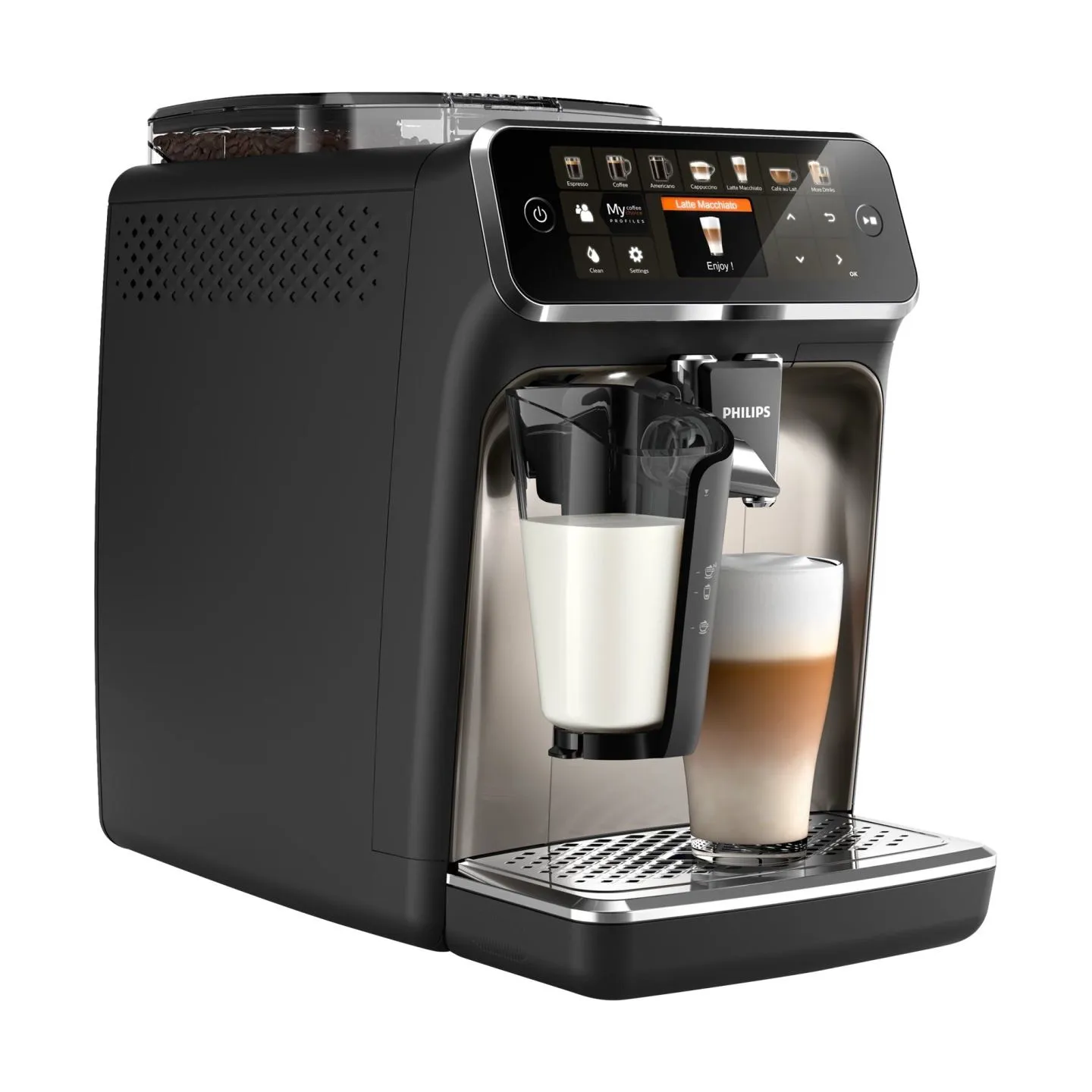 Philips | Series 5400 Coffee Maker | EP5447/90 | Pump pressure 15 bar | Built-in milk frother | Fully Automatic | 1500 W | Black