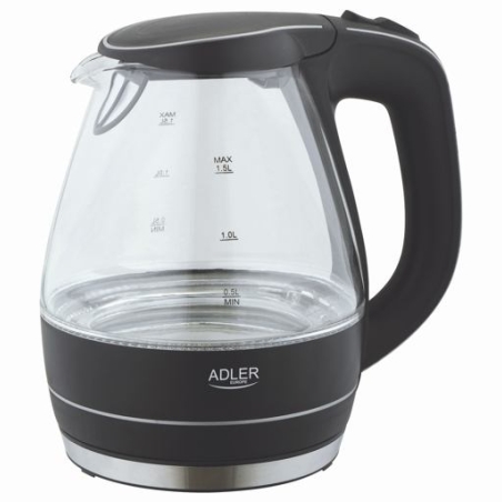 Adler | Kettle | AD 1224 | Standard | 2000 W | 1.5 L | Glass | 360° rotational base | Black
