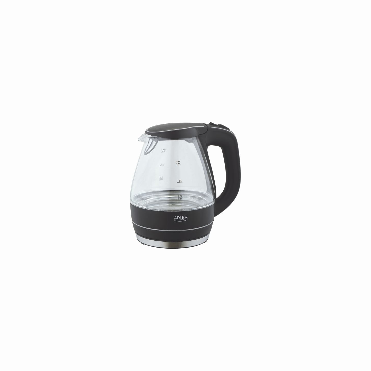 Adler | Kettle | AD 1224 | Standard | 2000 W | 1.5 L | Glass | 360° rotational base | Black