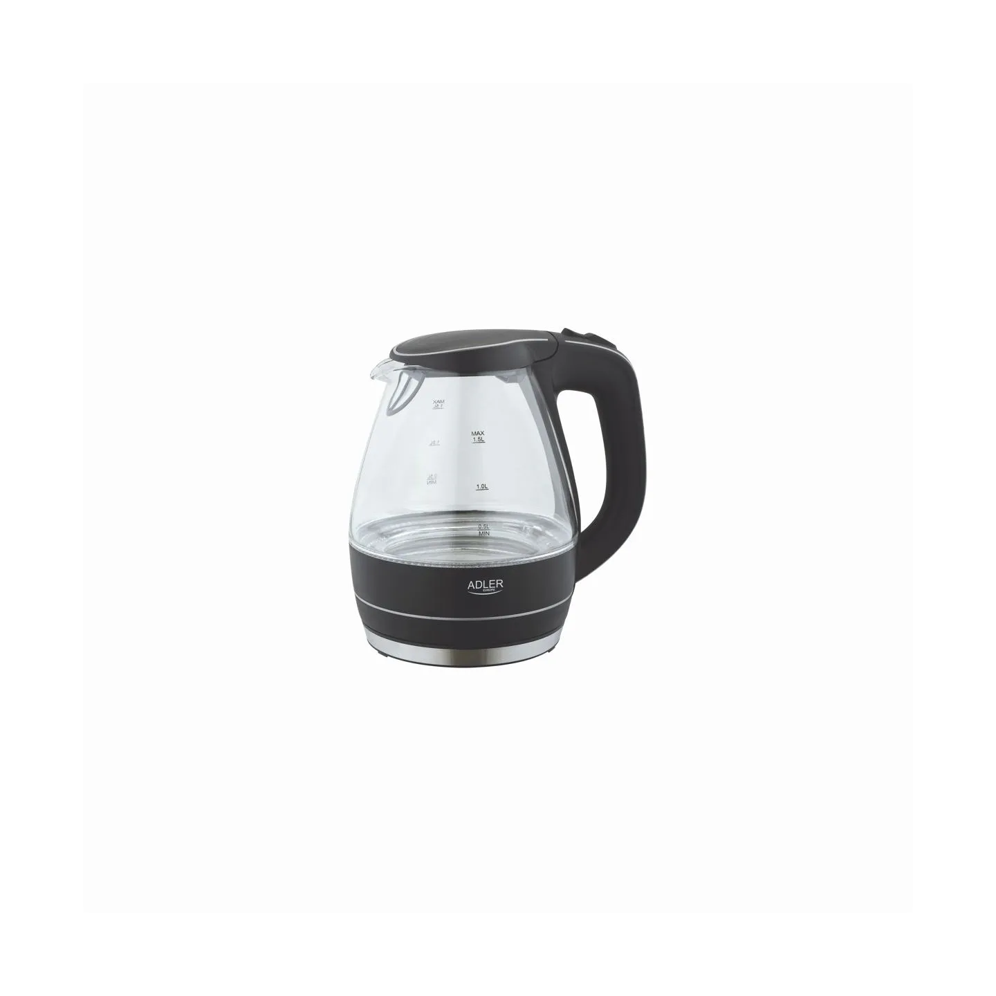 Adler | Kettle | AD 1224 | Standard | 2000 W | 1.5 L | Glass | 360° rotational base | Black
