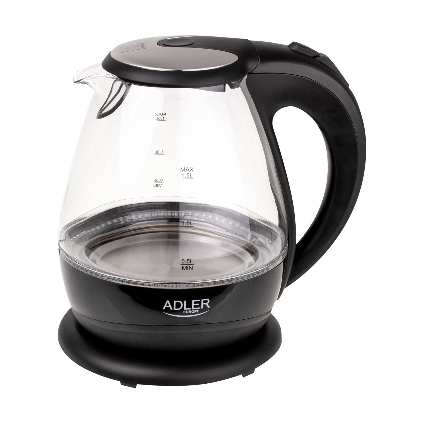 Adler | Kettle | AD 1224 | Standard | 2000 W | 1.5 L | Glass | 360° rotational base | Black