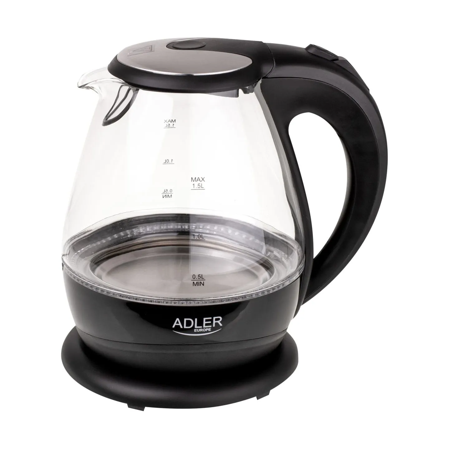 Adler | Kettle | AD 1224 | Standard | 2000 W | 1.5 L | Glass | 360° rotational base | Black