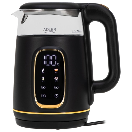 Adler Kettle with LED Display | AD 1305 | Electric | 2200 W | 1.7 L | Plastic | 360° rotational base | Black/Gold