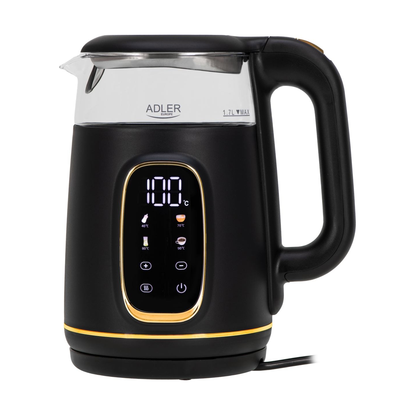 Adler Kettle with LED Display | AD 1305 | Electric | 2200 W | 1.7 L | Plastic | 360° rotational base | Black/Gold