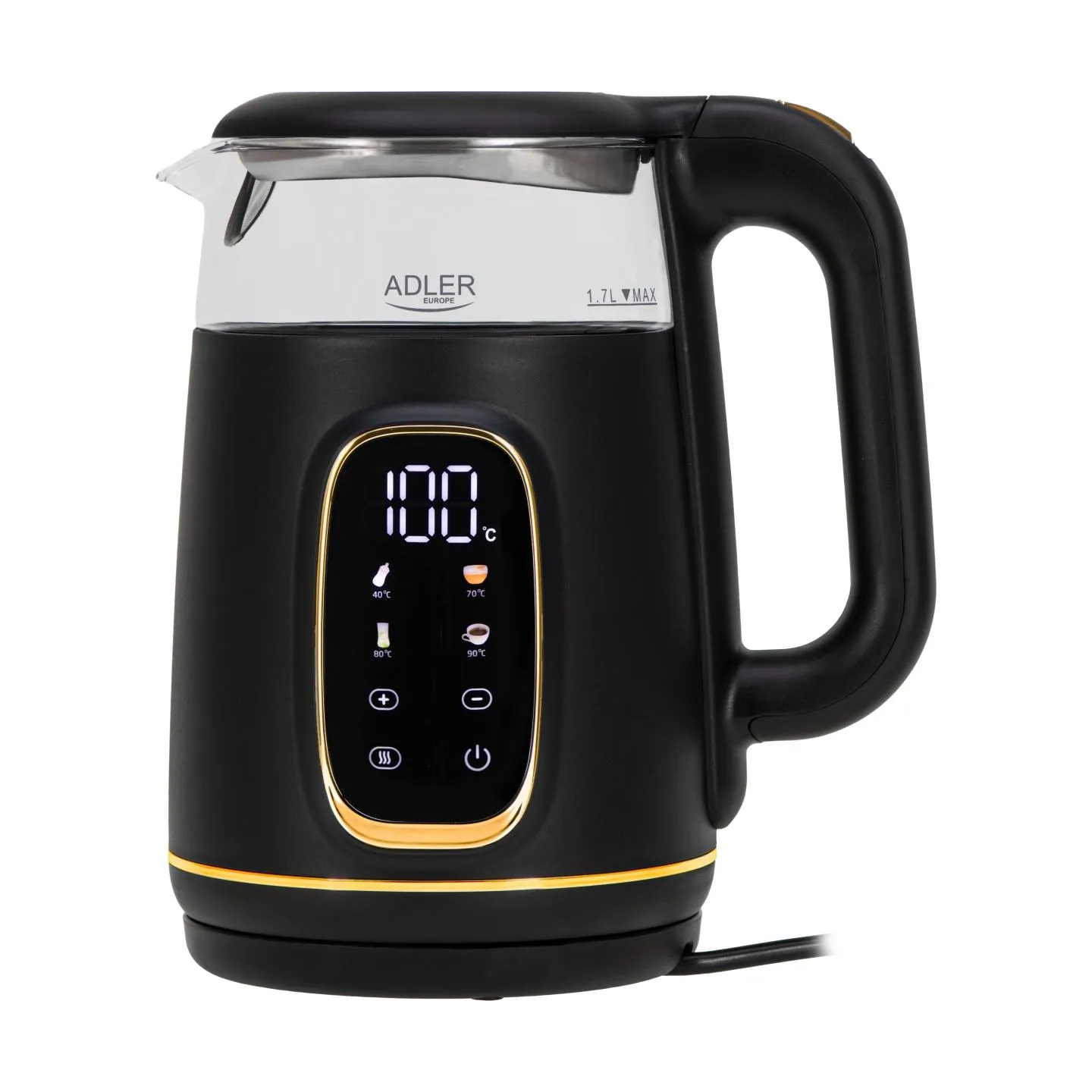 Adler Kettle with LED Display | AD 1305 | Electric | 2200 W | 1.7 L | Plastic | 360° rotational base | Black/Gold
