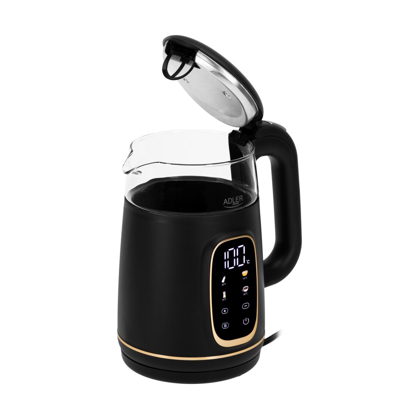 Adler Kettle with LED Display | AD 1305 | Electric | 2200 W | 1.7 L | Plastic | 360° rotational base | Black/Gold