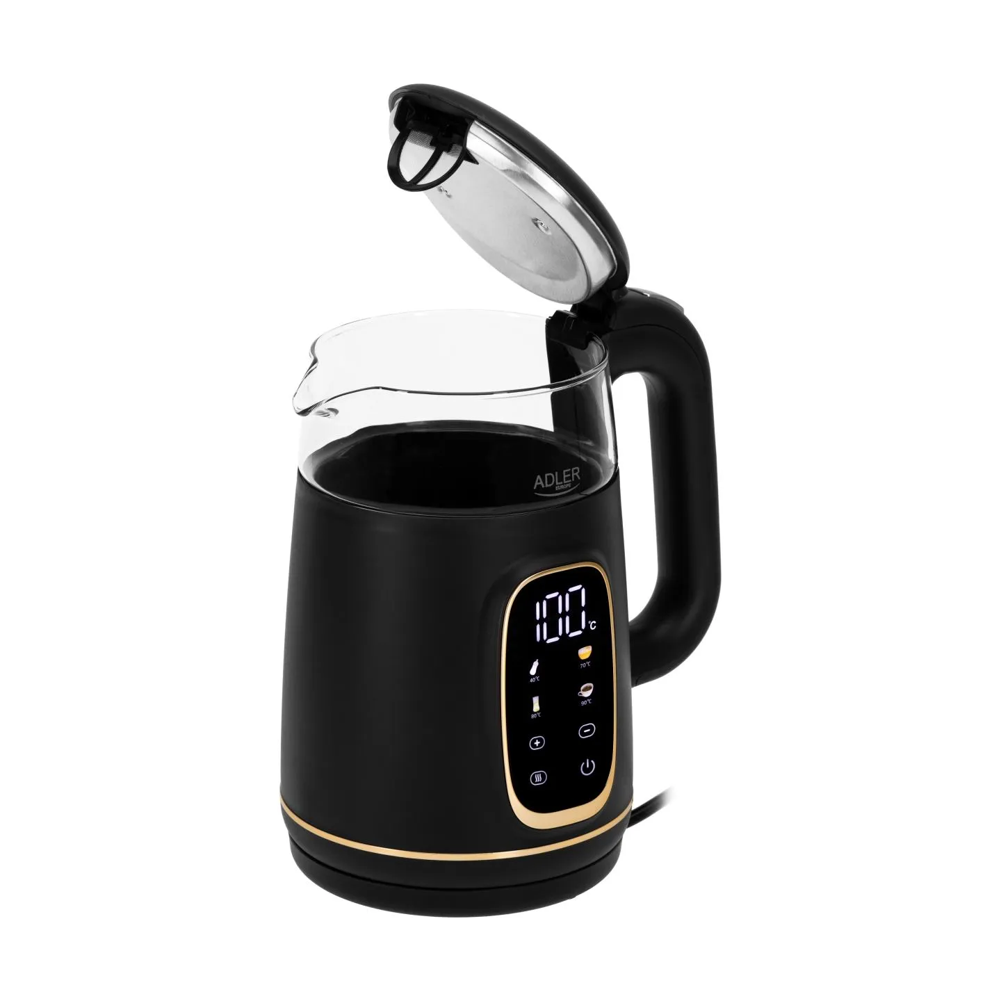 Adler Kettle with LED Display | AD 1305 | Electric | 2200 W | 1.7 L | Plastic | 360° rotational base | Black/Gold