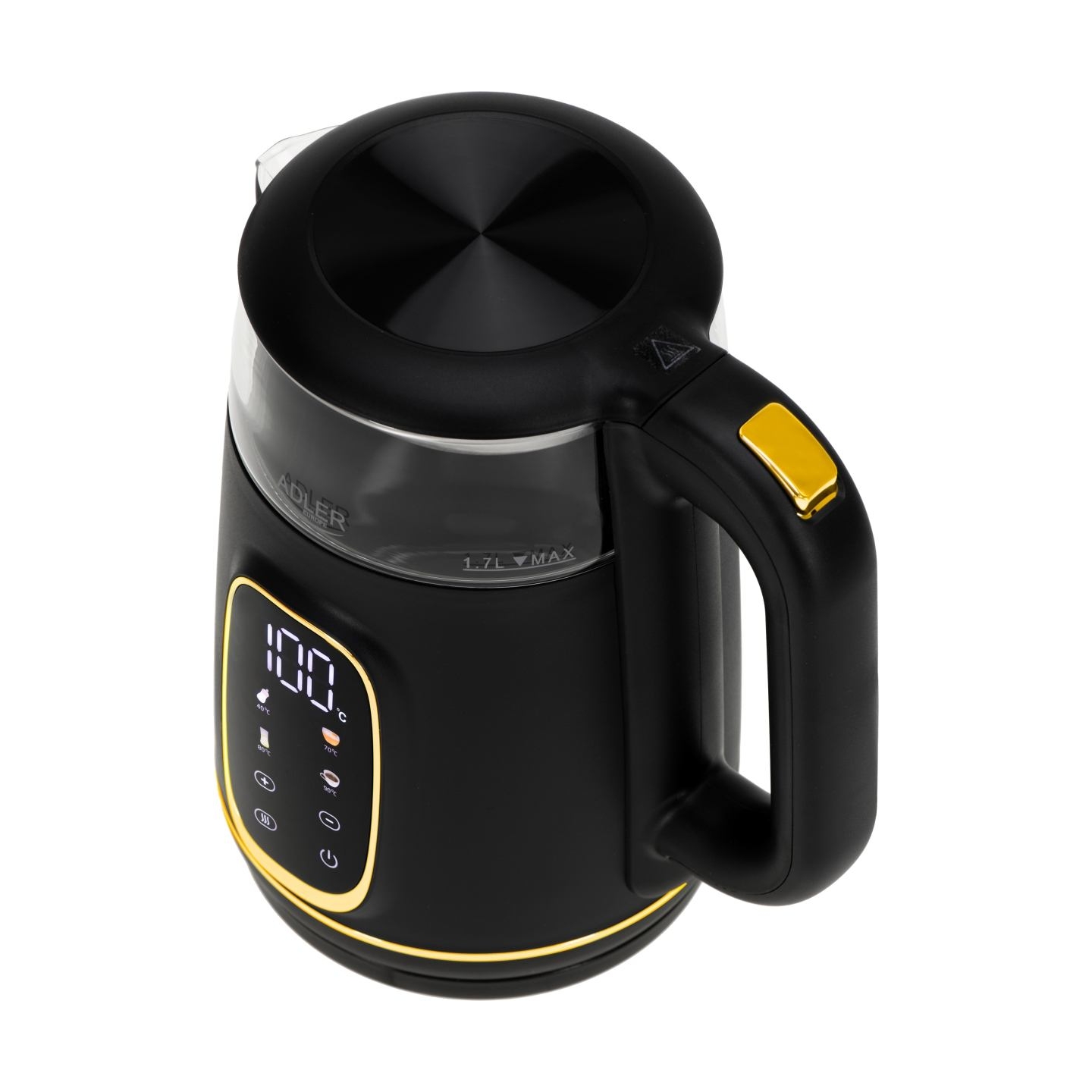 Adler Kettle with LED Display | AD 1305 | Electric | 2200 W | 1.7 L | Plastic | 360° rotational base | Black/Gold