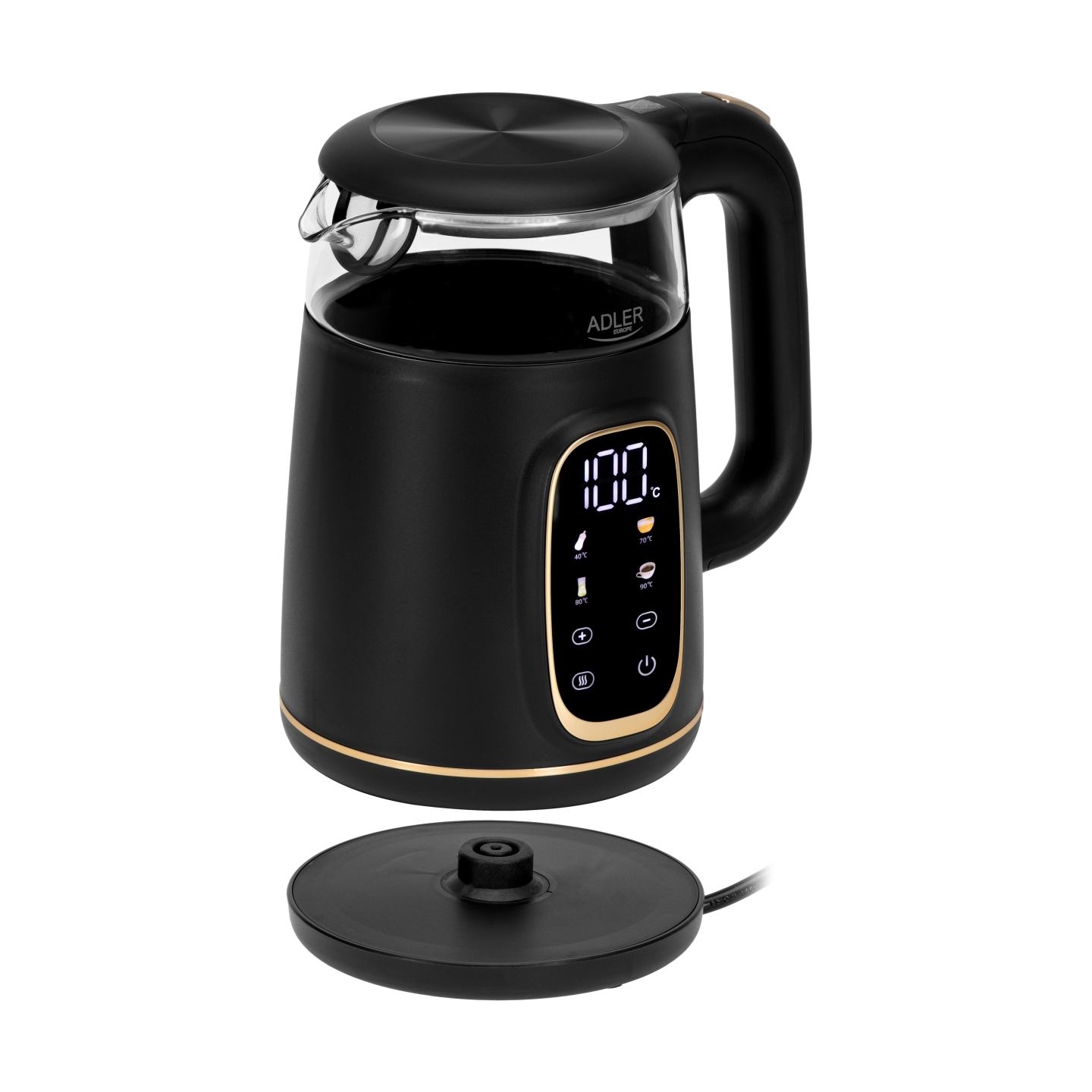Adler Kettle with LED Display | AD 1305 | Electric | 2200 W | 1.7 L | Plastic | 360° rotational base | Black/Gold