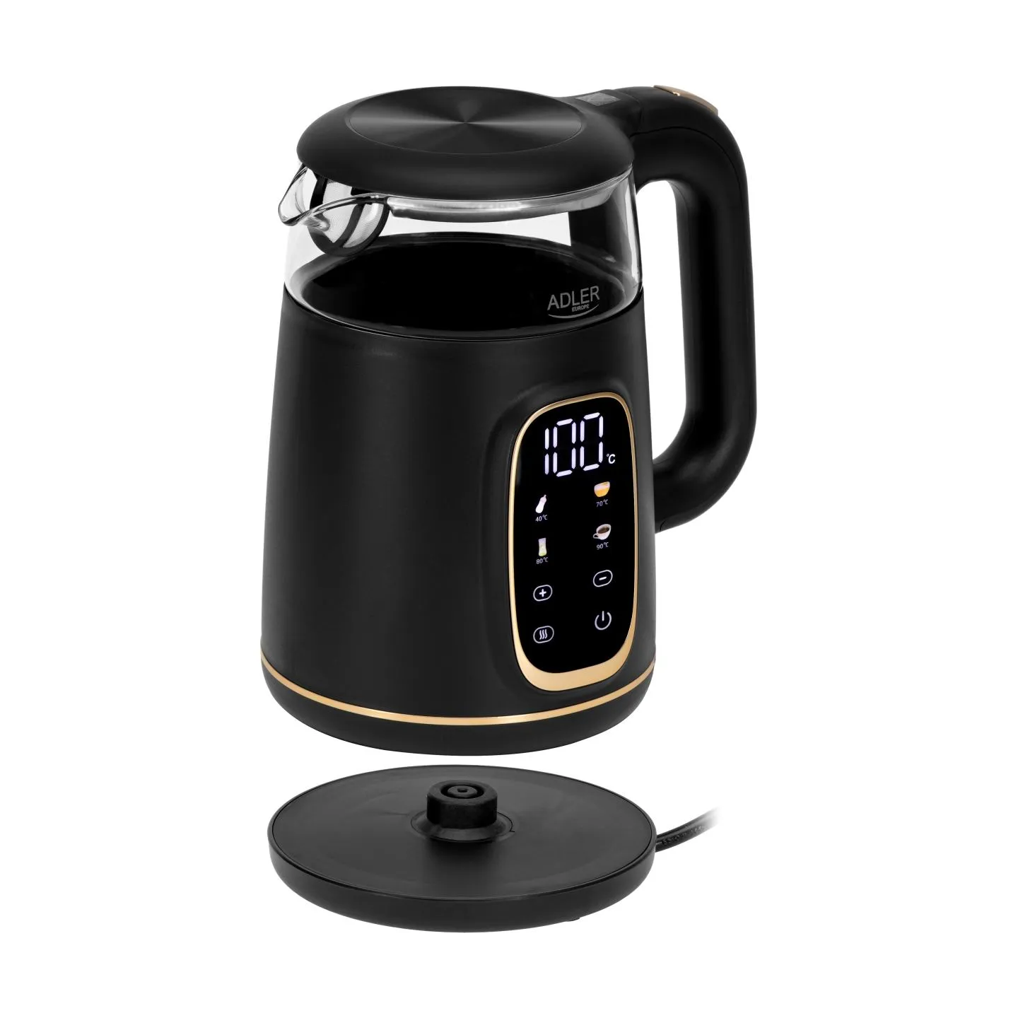 Adler Kettle with LED Display | AD 1305 | Electric | 2200 W | 1.7 L | Plastic | 360° rotational base | Black/Gold