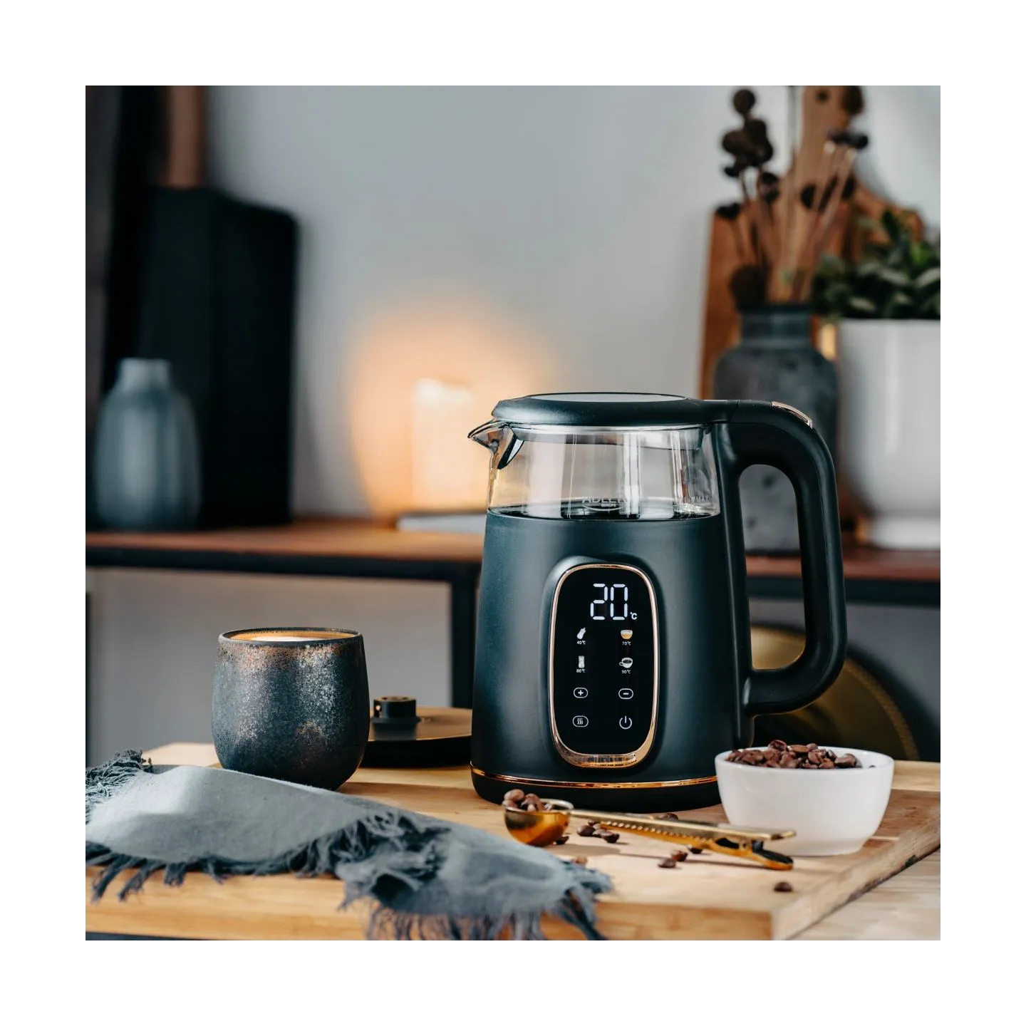 Adler Kettle with LED Display | AD 1305 | Electric | 2200 W | 1.7 L | Plastic | 360° rotational base | Black/Gold