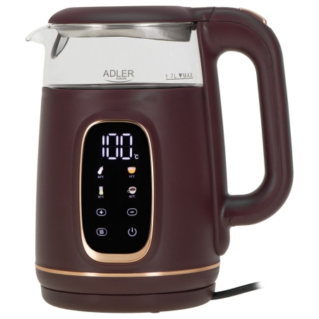 Adler Kettle with LED Display | AD 1305 | Electric | 2200 W | 1.7 L | Plastic | 360° rotational base | Burgundy