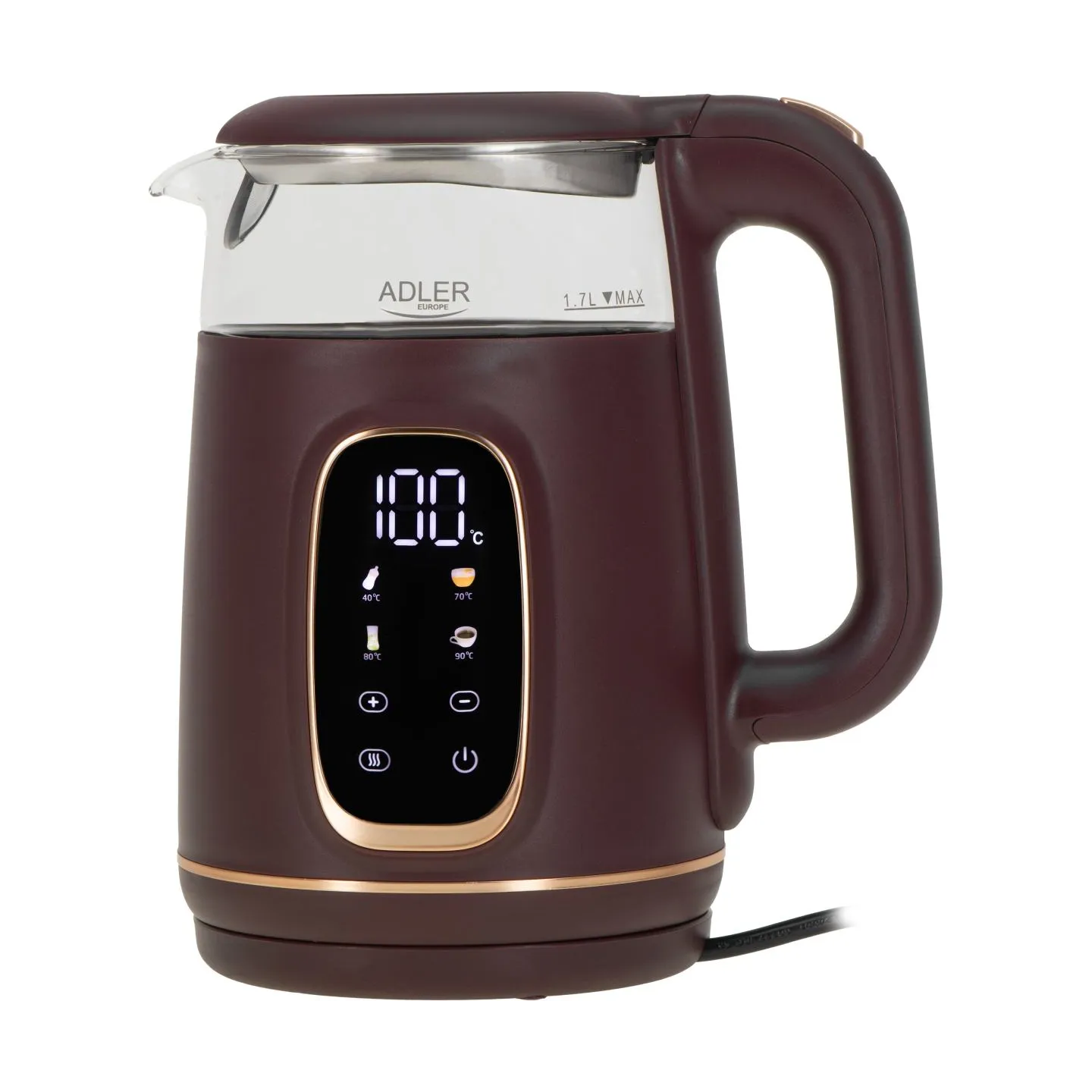 Adler Kettle with LED Display | AD 1305 | Electric | 2200 W | 1.7 L | Plastic | 360° rotational base | Burgundy