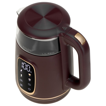 Adler Kettle with LED Display | AD 1305 | Electric | 2200 W | 1.7 L | Plastic | 360° rotational base | Burgundy