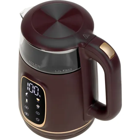 Adler Kettle with LED Display | AD 1305 | Electric | 2200 W | 1.7 L | Plastic | 360° rotational base | Burgundy