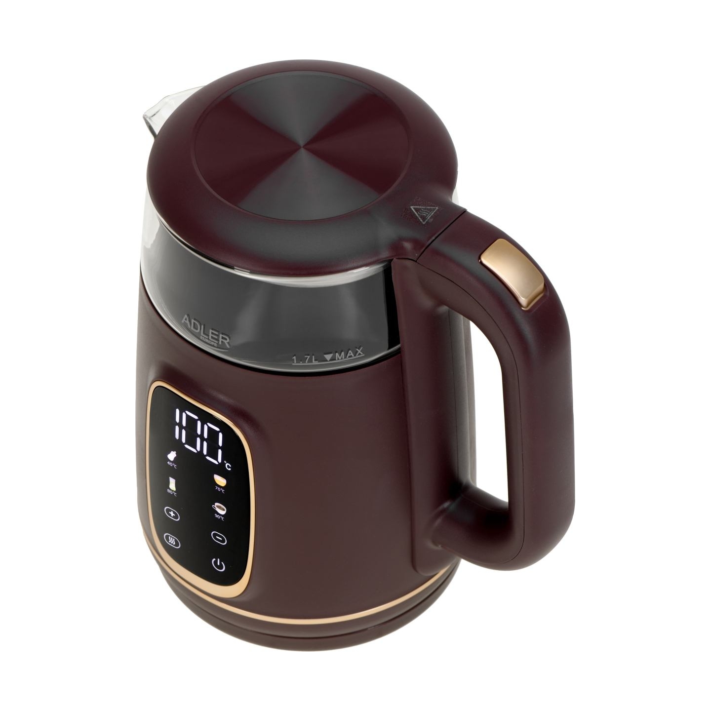 Adler Kettle with LED Display | AD 1305 | Electric | 2200 W | 1.7 L | Plastic | 360° rotational base | Burgundy