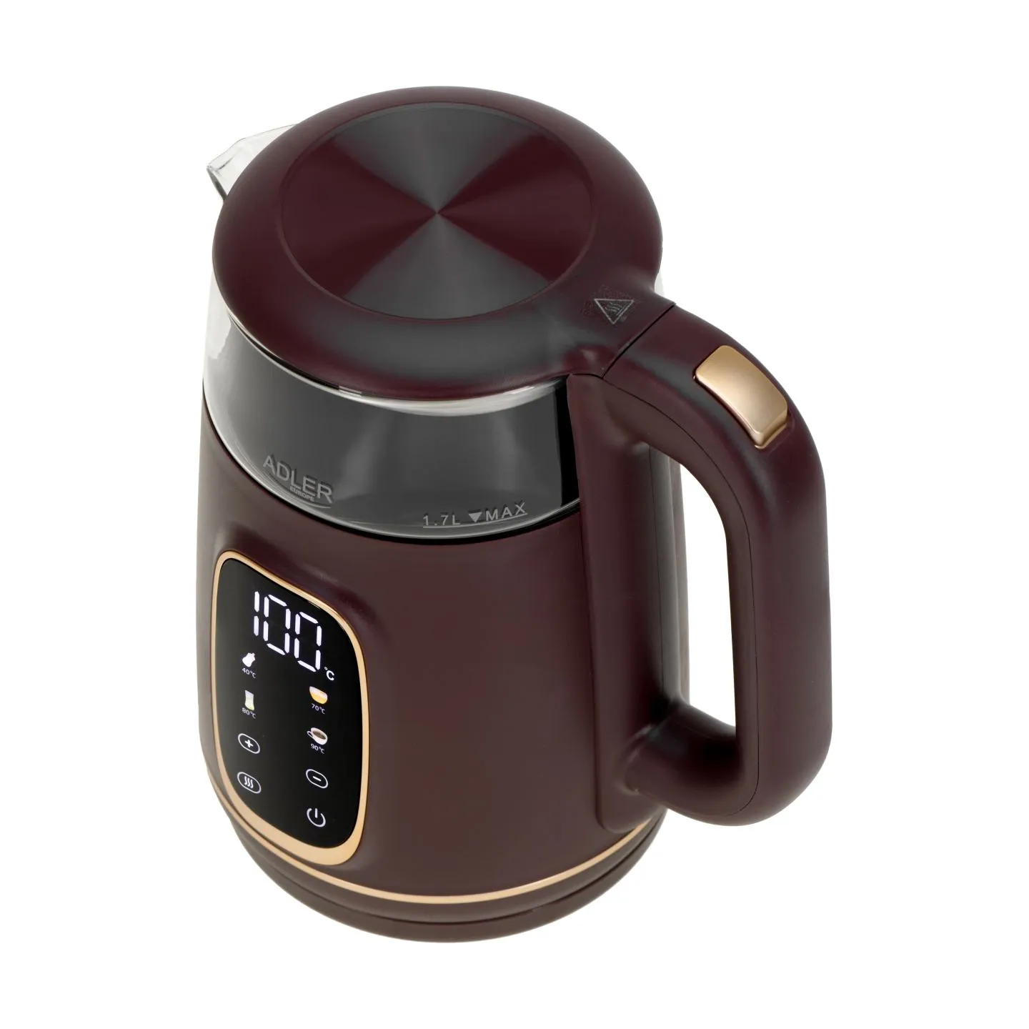 Adler Kettle with LED Display | AD 1305 | Electric | 2200 W | 1.7 L | Plastic | 360° rotational base | Burgundy