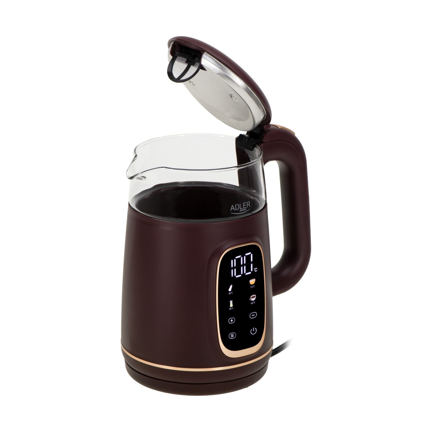 Adler Kettle with LED Display | AD 1305 | Electric | 2200 W | 1.7 L | Plastic | 360° rotational base | Burgundy
