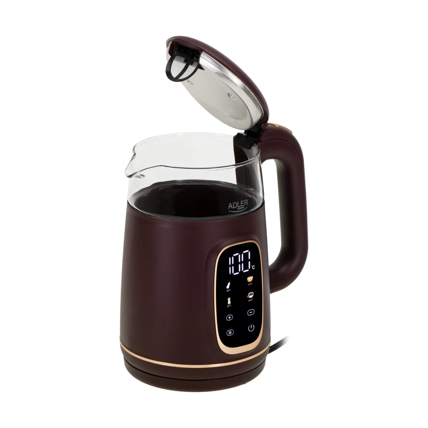 Adler Kettle with LED Display | AD 1305 | Electric | 2200 W | 1.7 L | Plastic | 360° rotational base | Burgundy
