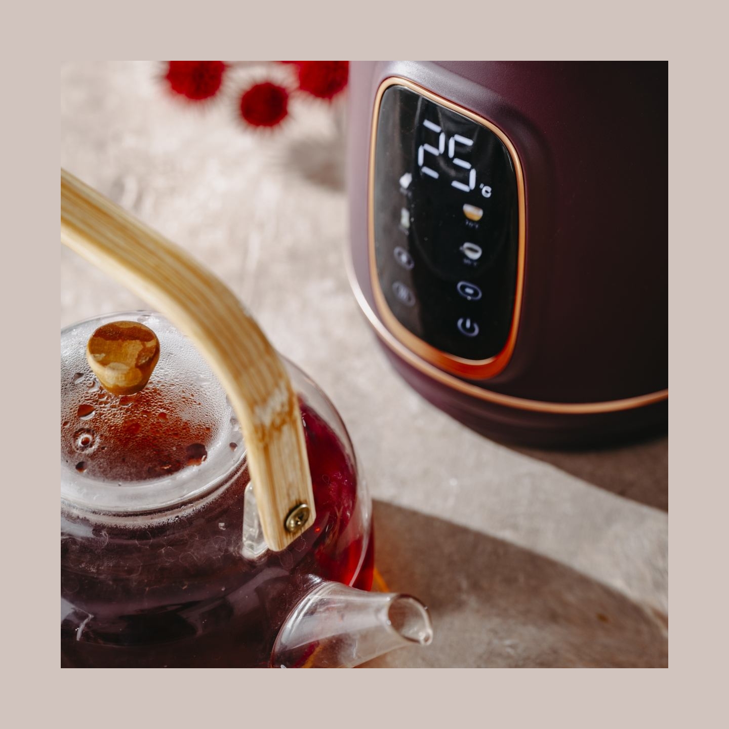 Adler Kettle with LED Display | AD 1305 | Electric | 2200 W | 1.7 L | Plastic | 360° rotational base | Burgundy