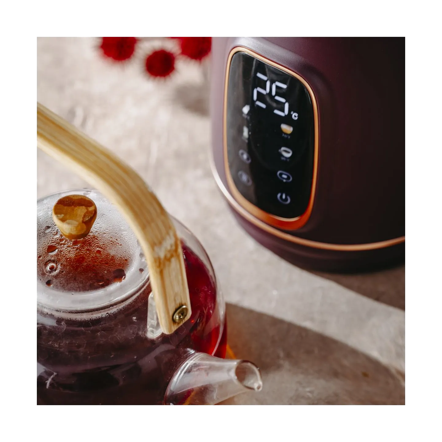 Adler Kettle with LED Display | AD 1305 | Electric | 2200 W | 1.7 L | Plastic | 360° rotational base | Burgundy