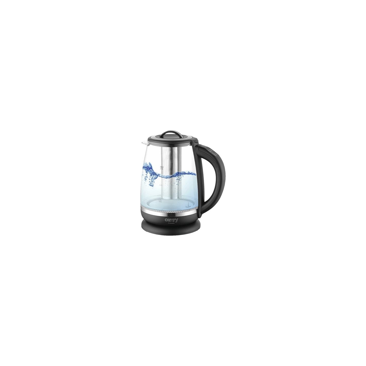 Camry | Kettle | CR 1290 | Standard | 2200 W | 2 L | Plastic/glass | 360° rotational base | Black/Transparent