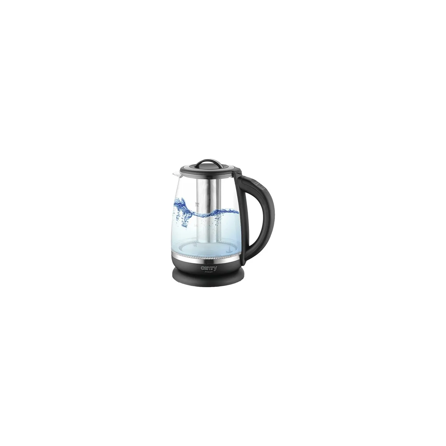 Camry | Kettle | CR 1290 | Standard | 2200 W | 2 L | Plastic/glass | 360° rotational base | Black/Transparent