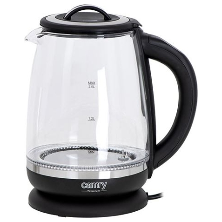 Camry | Kettle | CR 1290 | Standard | 2200 W | 2 L | Plastic/glass | 360° rotational base | Black/Transparent