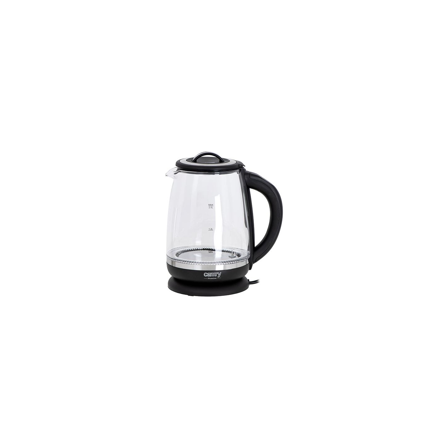 Camry | Kettle | CR 1290 | Standard | 2200 W | 2 L | Plastic/glass | 360° rotational base | Black/Transparent