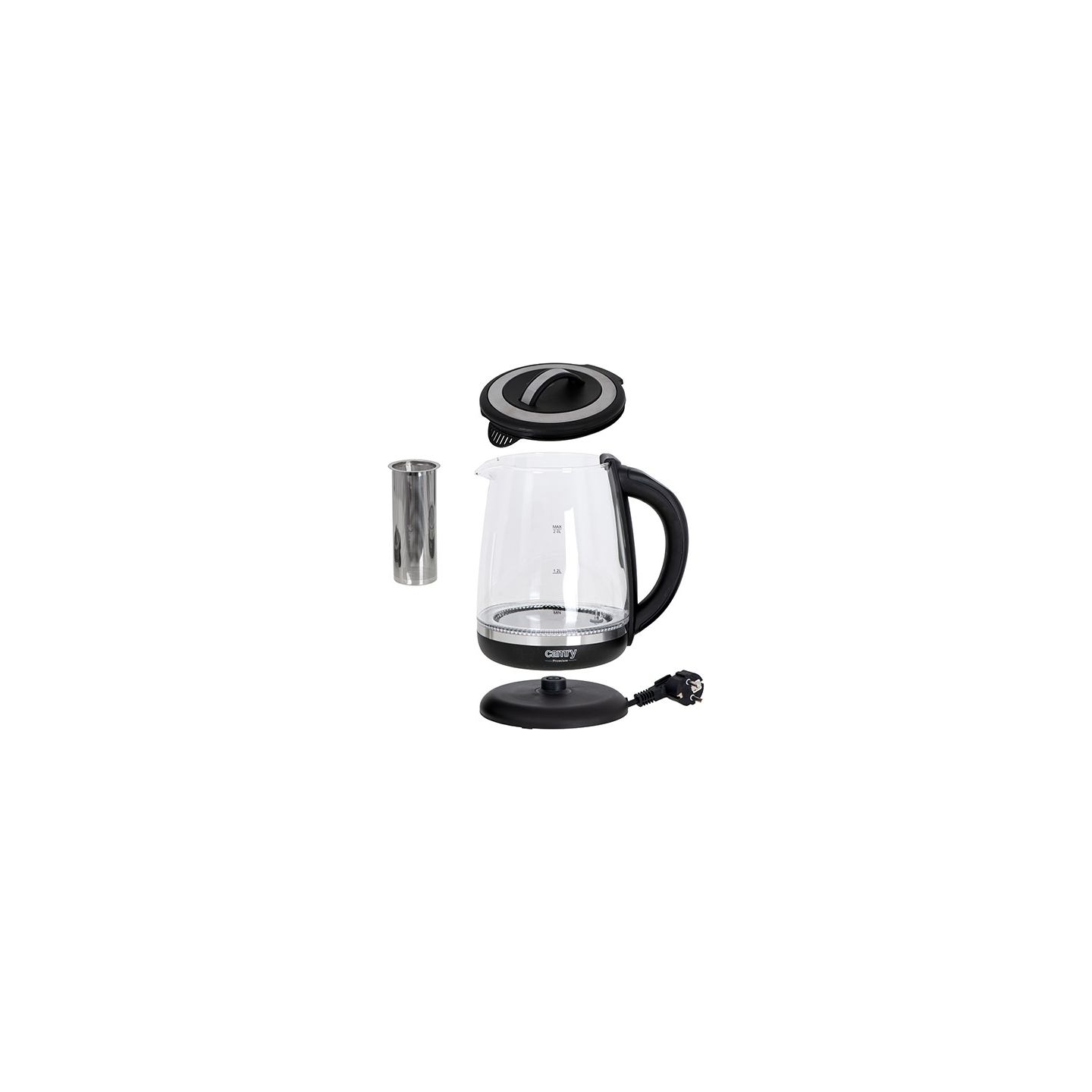 Camry | Kettle | CR 1290 | Standard | 2200 W | 2 L | Plastic/glass | 360° rotational base | Black/Transparent