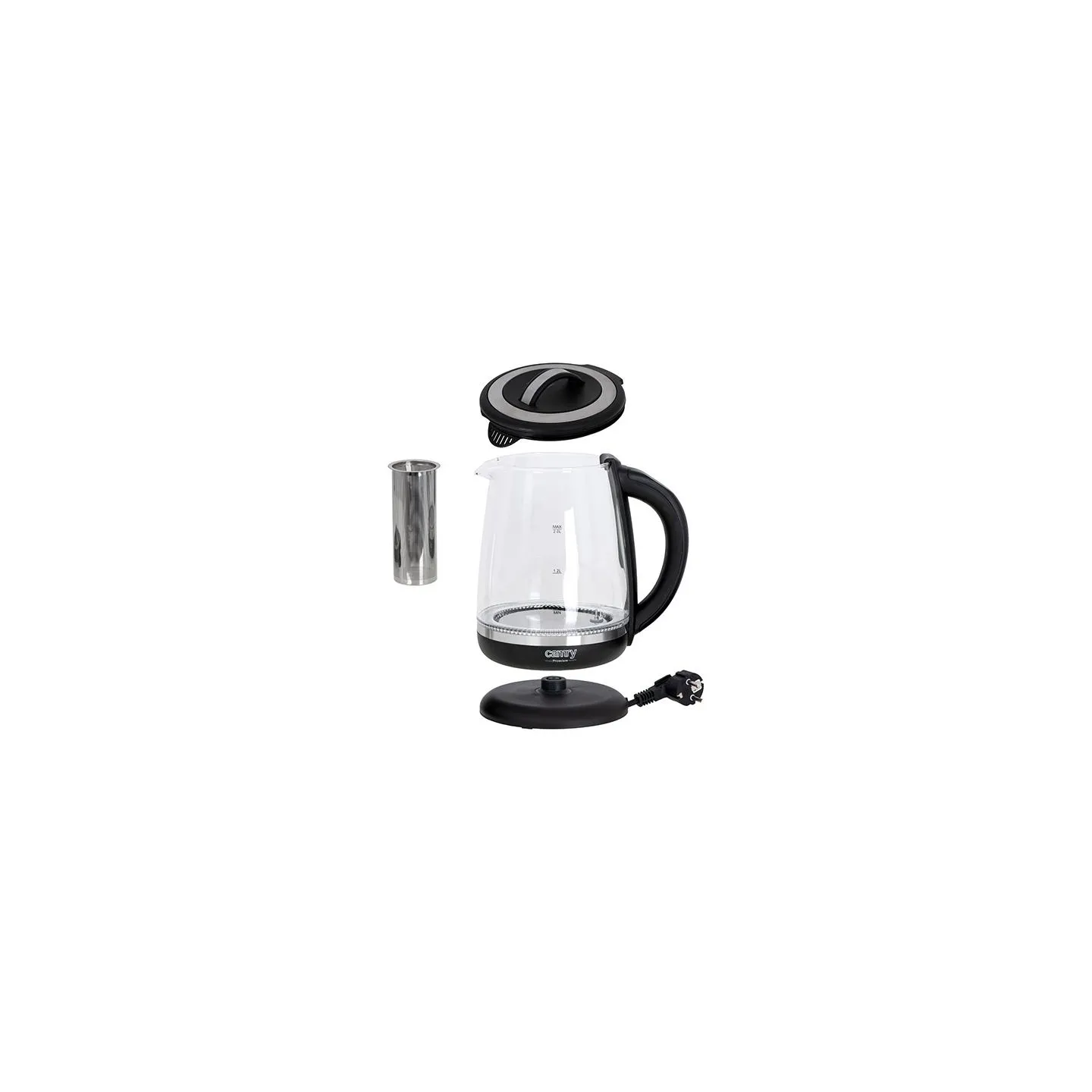 Camry | Kettle | CR 1290 | Standard | 2200 W | 2 L | Plastic/glass | 360° rotational base | Black/Transparent