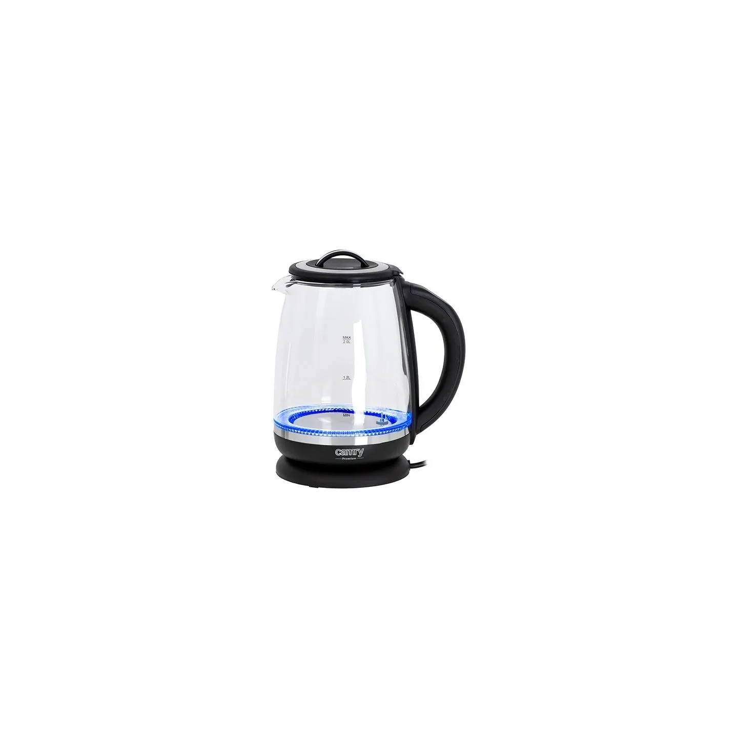 Camry | Kettle | CR 1290 | Standard | 2200 W | 2 L | Plastic/glass | 360° rotational base | Black/Transparent